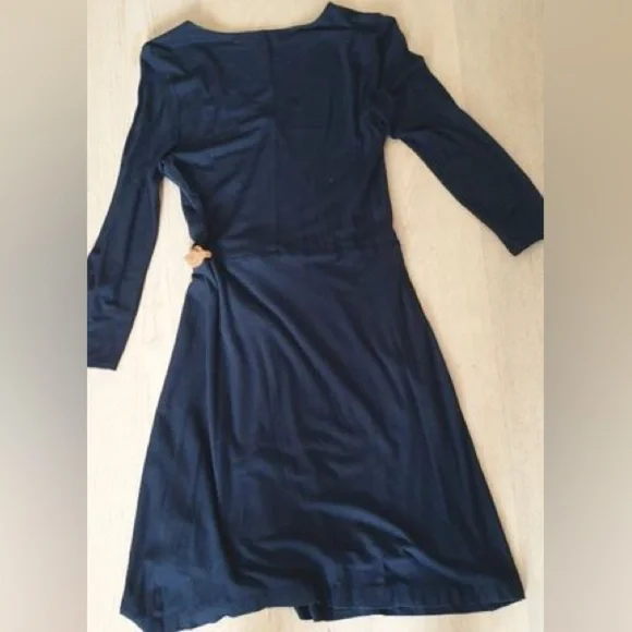 Elegant Navy Blue Dress with Tan Leather Belt Size XS - Picture 2 of 5
